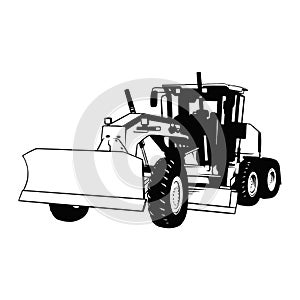 Road Grader, Heavy Equipment - Construction Vehicle - Machine Equipment Builder. Vector illustration