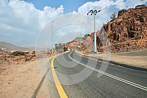 The road of Hejaz Mountains close Taif city in Makkah Province, Saudi Arabia