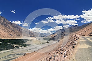 Road through high Himalayan mountains in Ladakh, Jammu and Kashmir, India