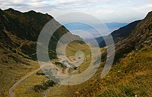 Road through high mountains. Transfagarasan road to Transylvania