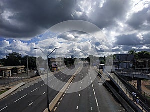 road highway transport sky cloud infrastructure lane freeway vehicle bridge horizon track overpass morning dusk evening