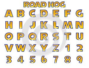 Road Hog gold blue video game alphabet 3D illustration