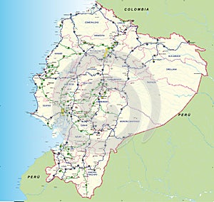 Road and hydro graphical map of Ecuador with the main roads, provincial boundaries, provincial capitals and river names - Year 200