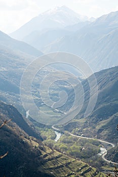 Road i the mountains of Chechnya in the spring.