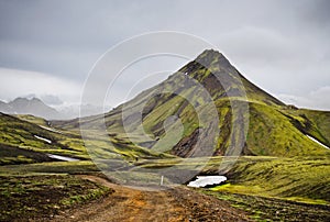 Road in Iceland volcanic mountain