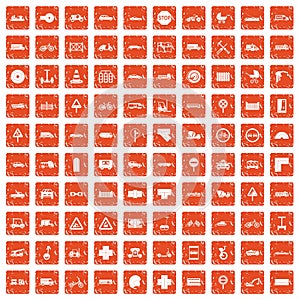 100 road icons set grunge orange