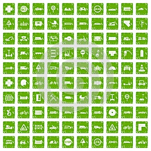 100 road icons set grunge green