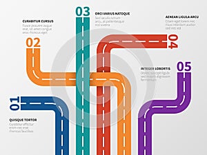 Road infographic. Option diagram, process chart with city street tracks. Business step vector infographics