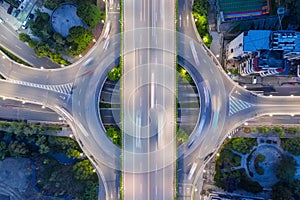 Road interchange closeup at night