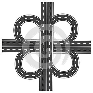 Road interchange. Highway with white markings. illustration