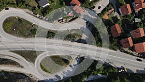 Road Interchange and Overpass by Residential Buildings, Top Down Drone Aerial