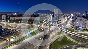 Road interchange of People Militia street, Mnevniki street and avenue Marshal Zhukov timelapse in Moscow at night photo