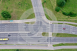 Road intersection from above. aerial photo