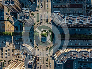 Road intersection in modern residential area in Voronezh, top view