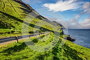 Road through the island of Kalsoy, Faroe Islands photo