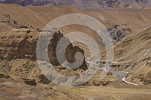 Road journey between Manali and Leh in Ladakh, India