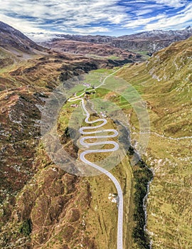 Road of the julier pass with many curves in Switzerland