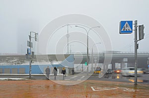 Road junction in fog