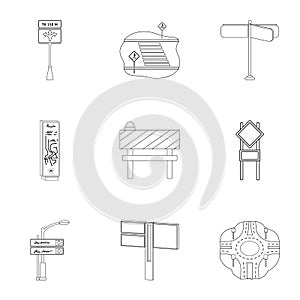 Road junctions and signs and other web icon in outline style.Guides and signs of traffic icons in set collection.