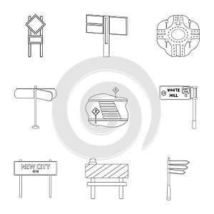 Road junctions and signs and other web icon in outline style.Guides and signs of traffic icons in set collection.