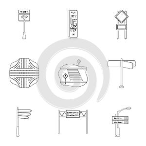 Road junctions and signs and other web icon in outline style.Guides and signs of traffic icons in set collection.