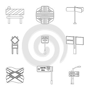 Road junctions and signs and other web icon in outline style.Guides and signs of traffic icons in set collection.