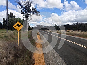 Road with kangaroo sign in Australia