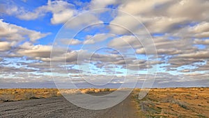   The road through the Karakum desert. The road from Ashgabat to Dashoguz passes through the Karakum desert. The desert occupies 7