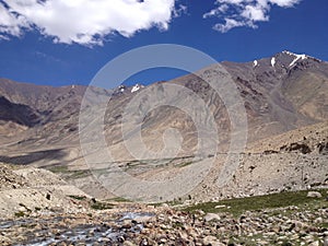 Road from Khardungla pass to Nubra valley, Ladakh, India