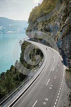 Road by the Lake near Interlaken in the Swiss Alps