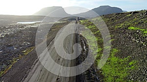 Road landscape in Iceland, beautiful volcanic nature in sunny weather, famous touristic place, travel destination