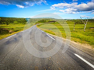 Road landscape in norwegian hill mountains