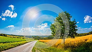 Landscape in summer with bright sun