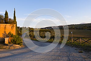 Road with Landscape view befor sunset at Tuscany, Italy, Europe