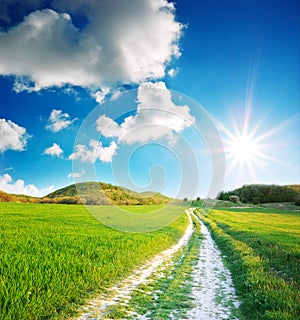 Road lane and deep blue sky