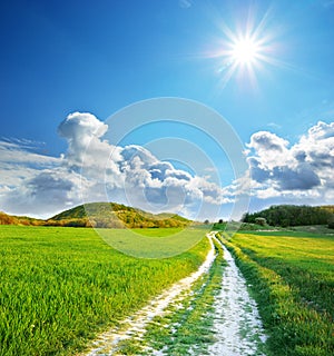 Road lane and deep blue sky