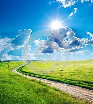 Road lane and deep blue sky