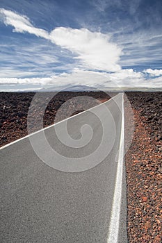 Road through lava fields, Mauna Loa Observatory Road. Big Island Hawaii