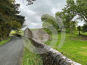 Bell Busk to Airton road, with a ruined stone barn near, Gargrave, Skipton, UK photo