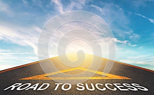 road leading success with blue cloud sky as a goal for business successs concept