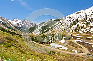 The Road Leading to Animas Forks, a Ghost Town in the San Juan Mountains of Colorado