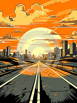 A Road Leading To A City, Asphalt road and city skyline with colorful sky cloud