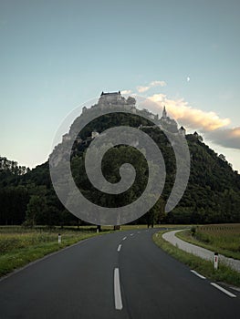 Road leading to the medieval castle Burg Hochosterwitz in Carinthia Austria