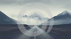 road leading to the mountains in a cloudy day. 3d rendering Generative AI