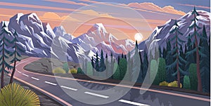 Road Leading to Mountains Natural Landscape Vector