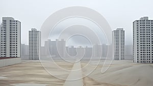Road leading to the neighborhood with boring gray skyscrapers. Construction project in the desert. Generative AI