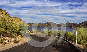 Road leading to Saguaro lake in Arizona photo