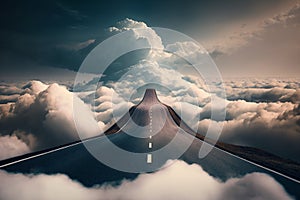 The road leading to the sky in the clouds. Success and hope concept. AI generative