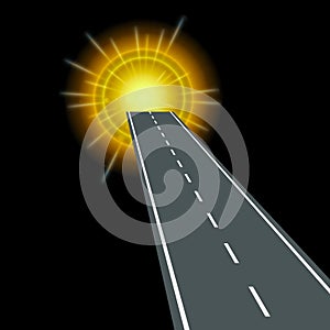 Road leading to the sun representing success, black background