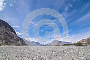 On the road in Leh Ladakh landscape.Khardung La pass.Road on snow mountain in northern India.